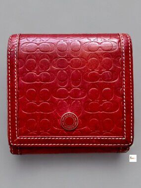 Coach Red Leather Signature Bifold Compact Wallet